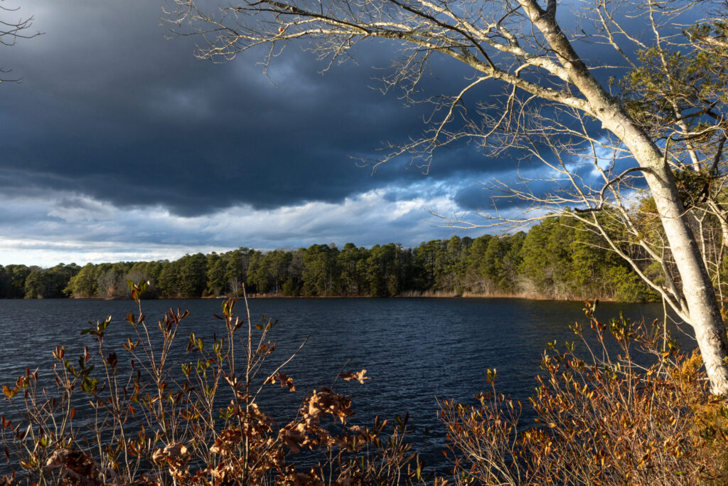 Lake Fred in the fall on a partly cloudy day